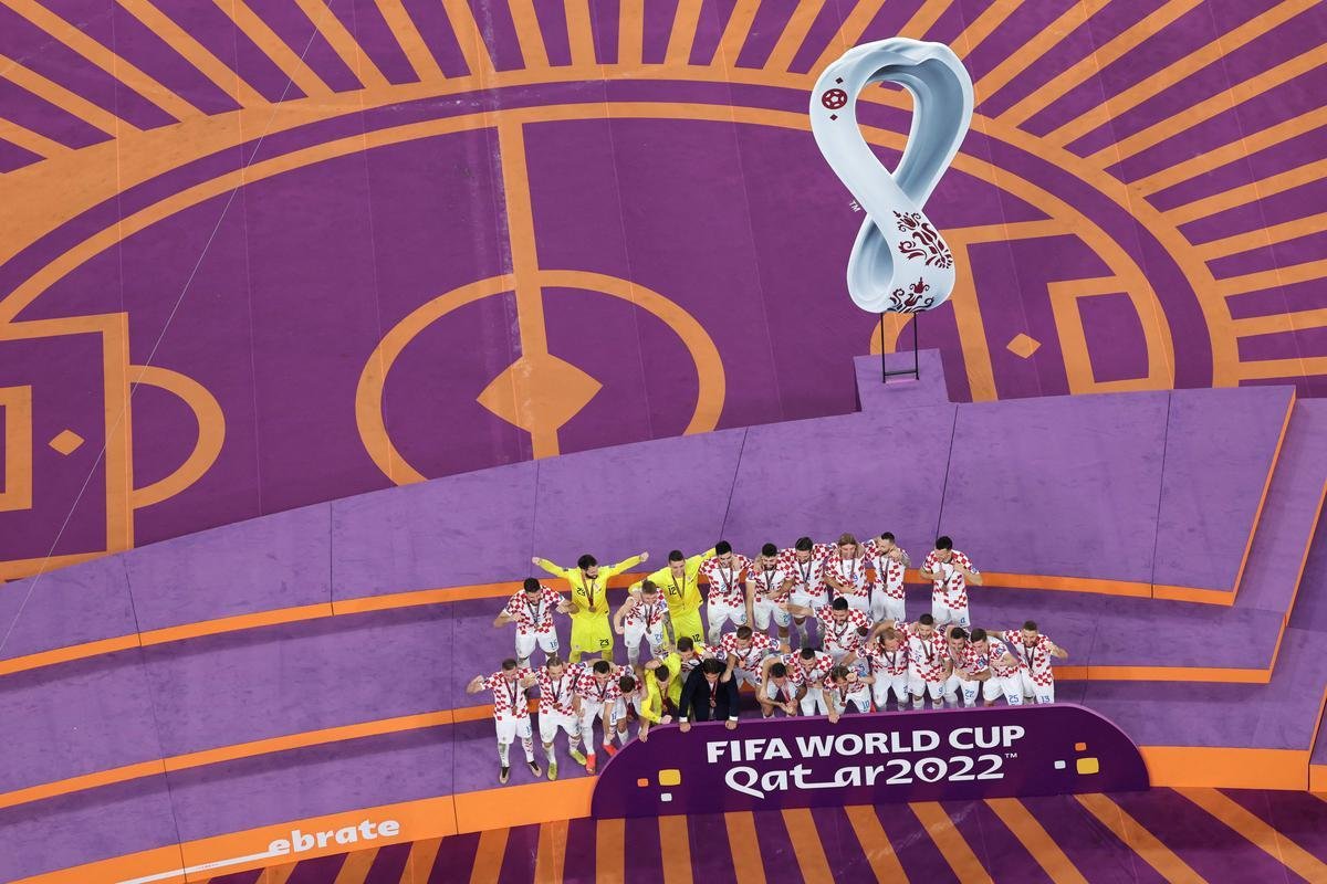 Festa e premiao da Crocia por terceiro lugar na Copa do Mundo de 2022, no Catar. Croatas venceram o Marrocos por 2 a 1, neste sbado (17) e conseguiram mais um feito histrico em Mundiais.