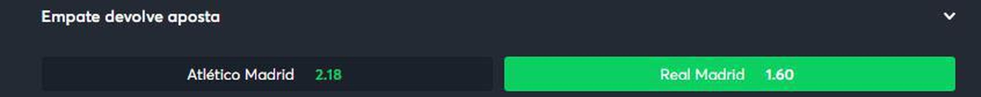 Real Madrid empate anula contra o Atltico de Madrid (odd 1.60) - O Real Madrid tem 100% de aproveitamento no Campeonato Espanhol. Neste domingo, ter clssico contra o Atltico de Madrid, fora de casa. O jogo ser quente pela polmica envolvendo Vincius Jr, que sofreu declaraes racistas do agente Pedro Bravo em um programa de TV do pas. A expectativa  por grande atuao do atacante brasileiro no clssico. O Real tem um time mais forte e, em nossa aposta, teremos reembolso em caso de empate.