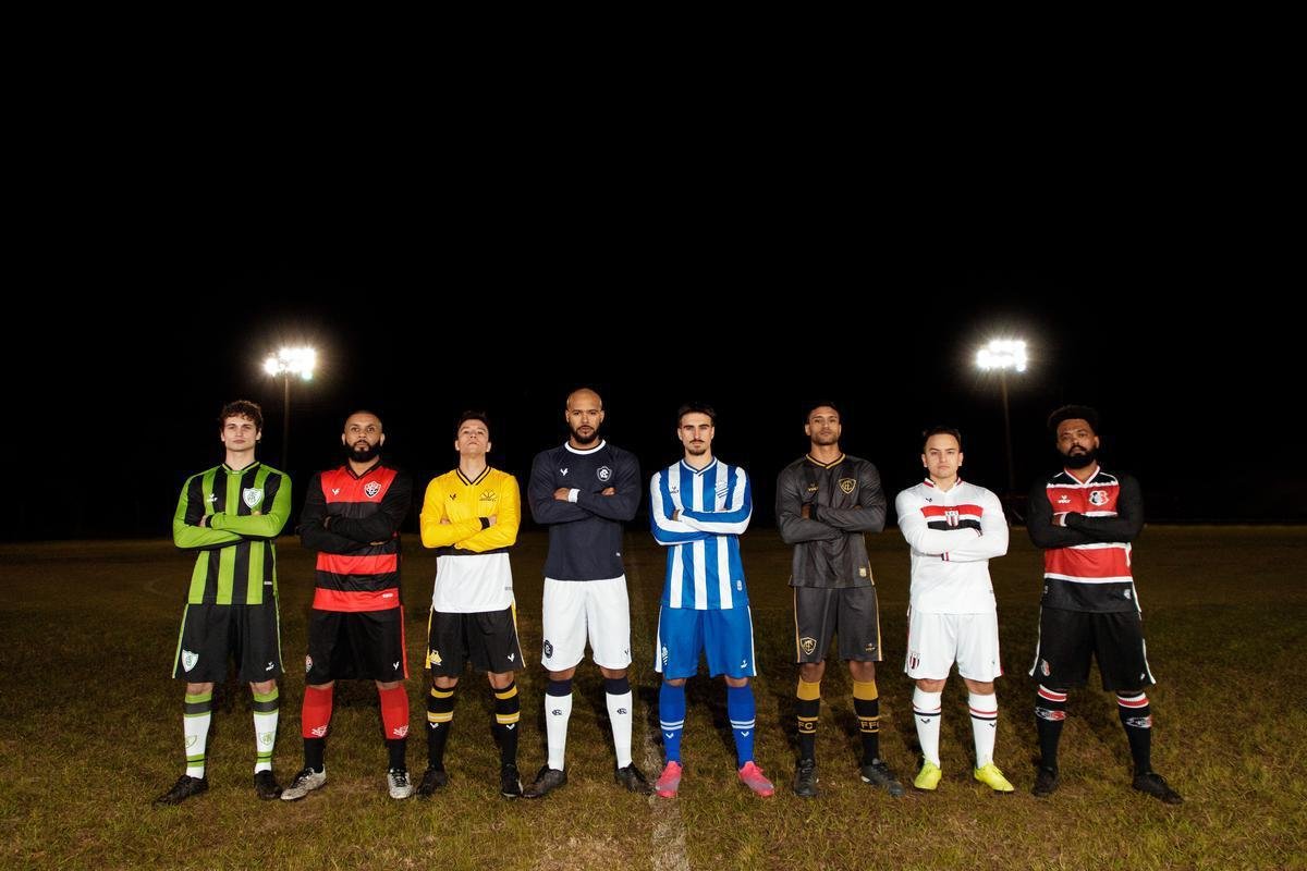 Camisas com mangas longas de Amrica, Botafogo-SP, CSA, Cricima, Figueirense, Remo, Santa Cruz e Vitria