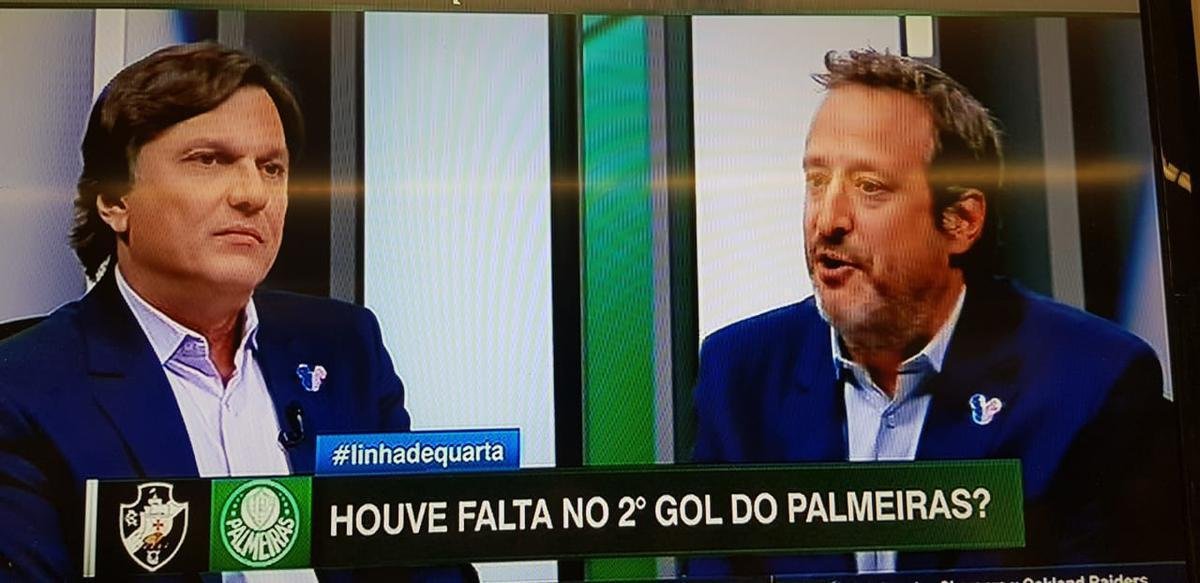 Mauro Cezar Pereira e Gian Oddi durante discusso no Linha de Passe, da ESPN
