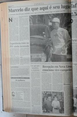 Recorde de pblico no Mineiro: pginas do jornal Estado de Minas sobre Cruzeiro 1x0 Villa Nova, em 1997. Estdio recebeu 132.834 pessoas na deciso do Campeonato Mineiro