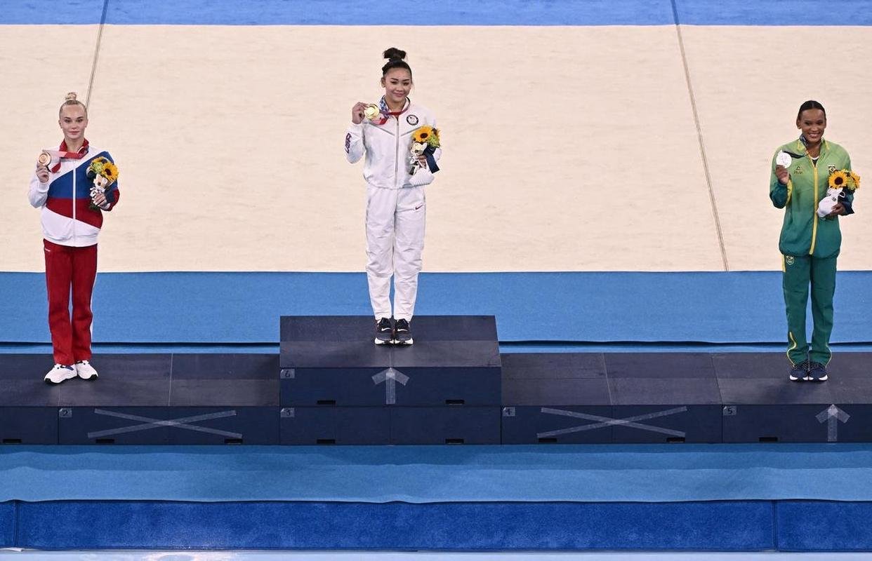 Fotos da apresentao da brasileira Rebeca Andrade na ginstica artstica dos Jogos Olmpicos de Tquio