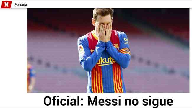 Capa do jornal Marca, da Espanha, sobre o adeus de Messi ao Barcelona