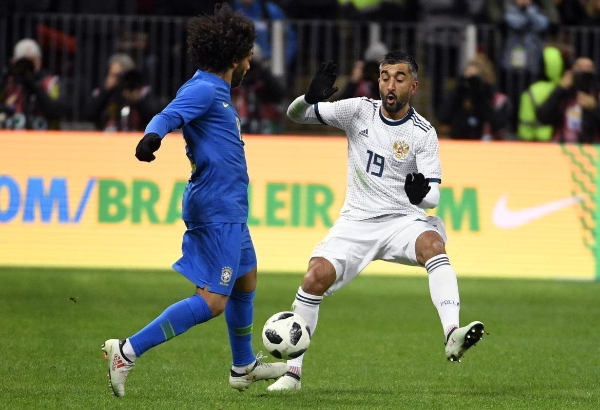 Imagem da partida amistosa entre Rssia e Brasil, no Estdio Lujniki, em Moscou