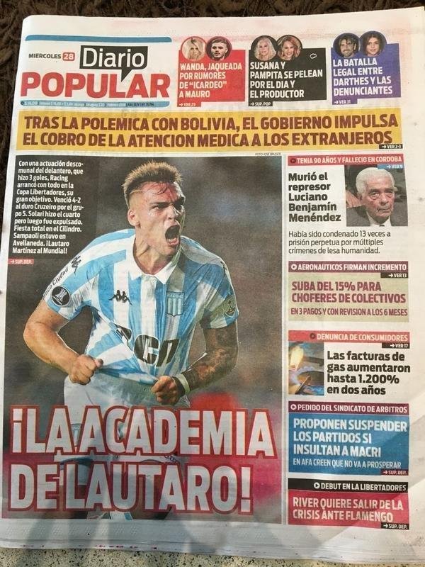 'A Academia de Lautaro', destaca o Dirio Popular, em referncia  alcunha do Racing