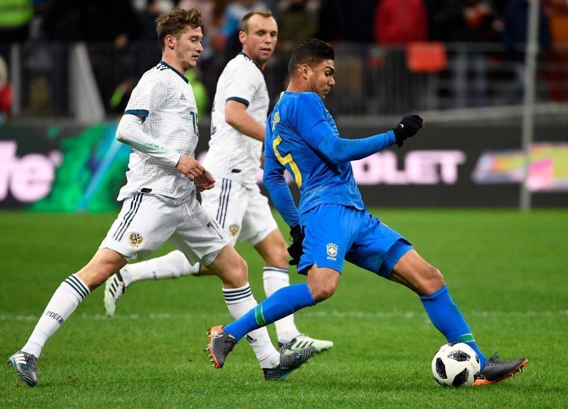 Imagem da partida amistosa entre Rssia e Brasil, no Estdio Lujniki, em Moscou