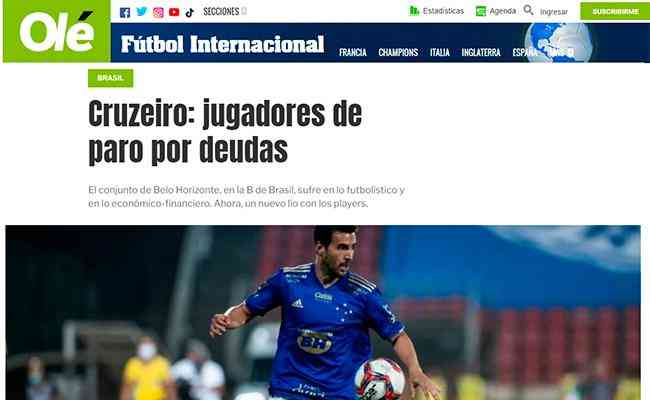 Dirio Ol, da Argentina, repercutiu mais um captulo da crise no Cruzeiro