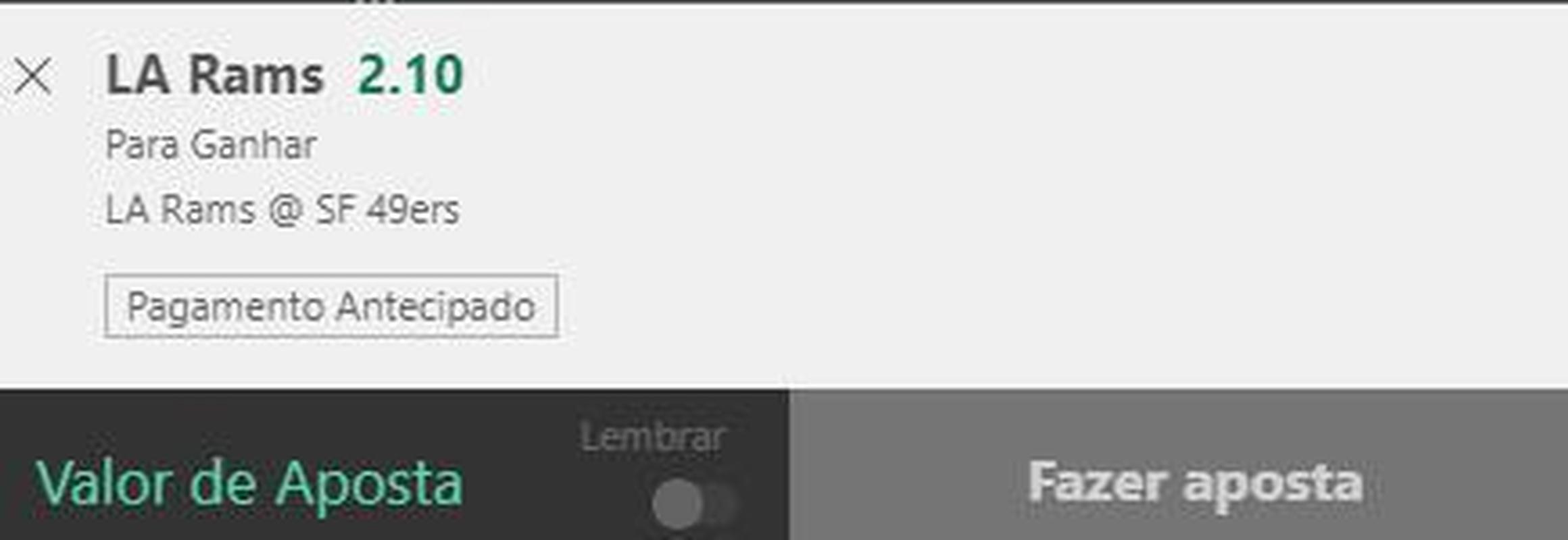 Rams vence 49ers (odd 2.10) - Duelo divisional e de muita rivalidade. O 49ers  apontado como favorito, mas tem um ataque muito fraco, que no mostrou muita coisa na temporada. O Rams, atual campeo, tem fora ofensiva para bater de frente com a forte defesa adversria, e, provavelmente, vai ser dominante defensivamente. Por isso, acreditamos na vitria dos visitantes.