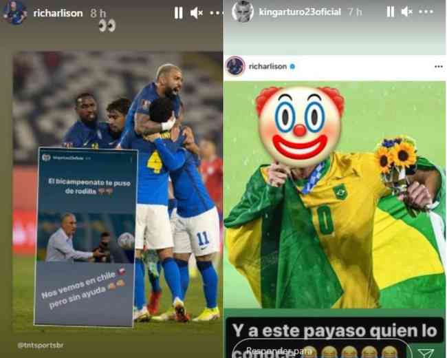 Richarlison e Vidal se provocaram no Instagram