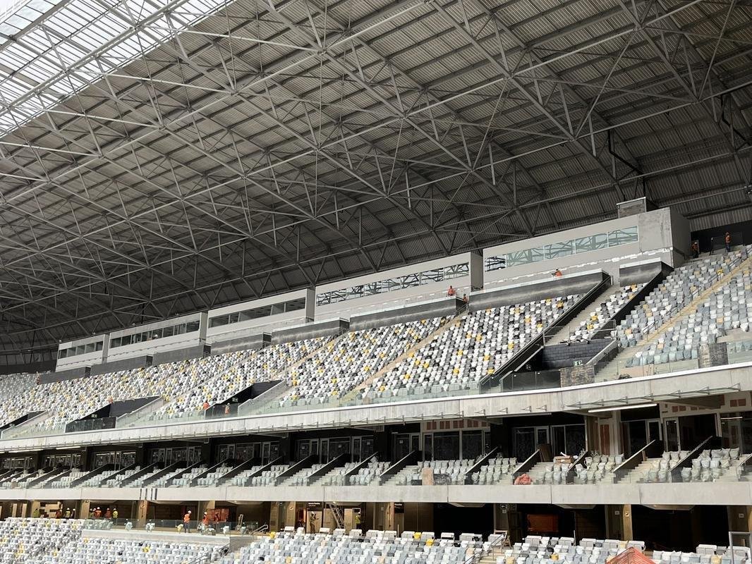 A viso das cabines e tribunas de imprensa da Arena MRV; so 104 espaos para jornalistas