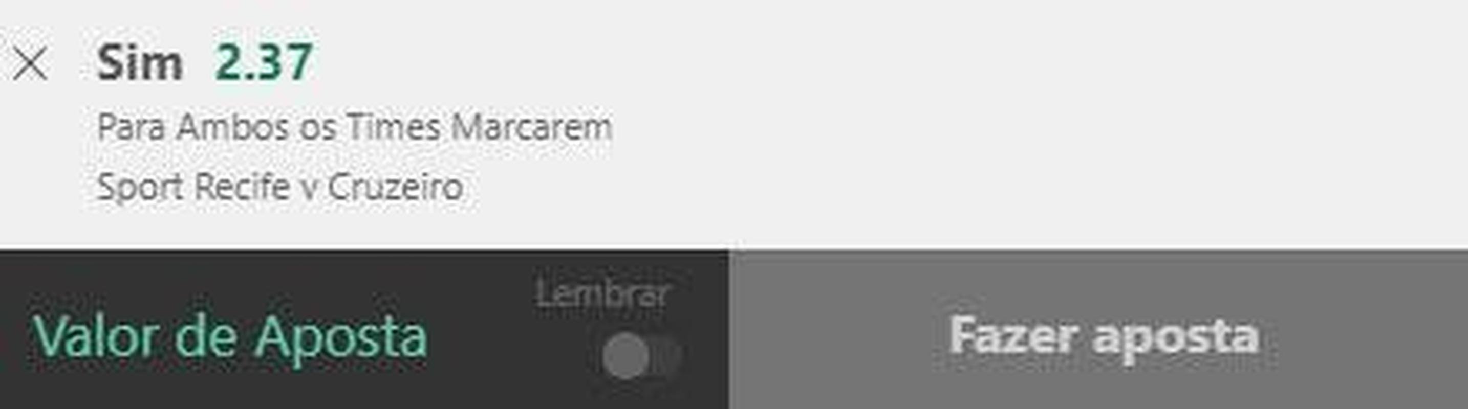 Ambos marcam em Sport e Cruzeiro (odd 2.37) - O Sport ainda busca o acesso e est trs pontos atrs do Vasco, quarto colocado. O Cruzeiro j  o campeo da Srie B, mas segue jogando com seriedade.  uma odd extremamente alta para os dois times balanarem as redes e a tendncia  grande na partida.