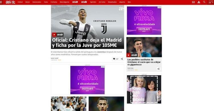 As (Espanha) - Oficial: Cristiano deixa o Real e fecha com a Juve por 105 milhes de euros