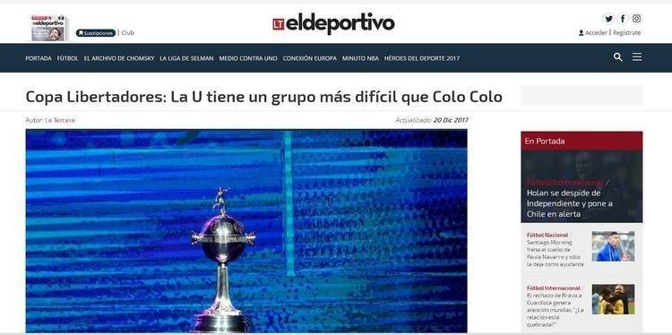 Portal El Deportivo analisa sorte diferente entre Colo Colo e La U na Libertadores