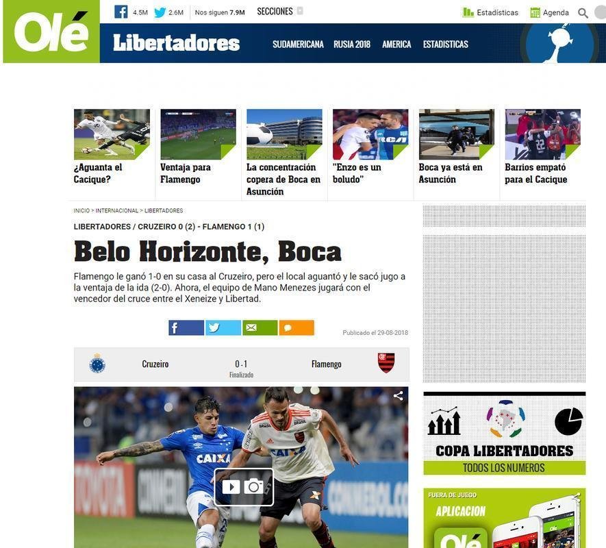 Ol, da Argentina: 'Belo Horizonte, Boca'