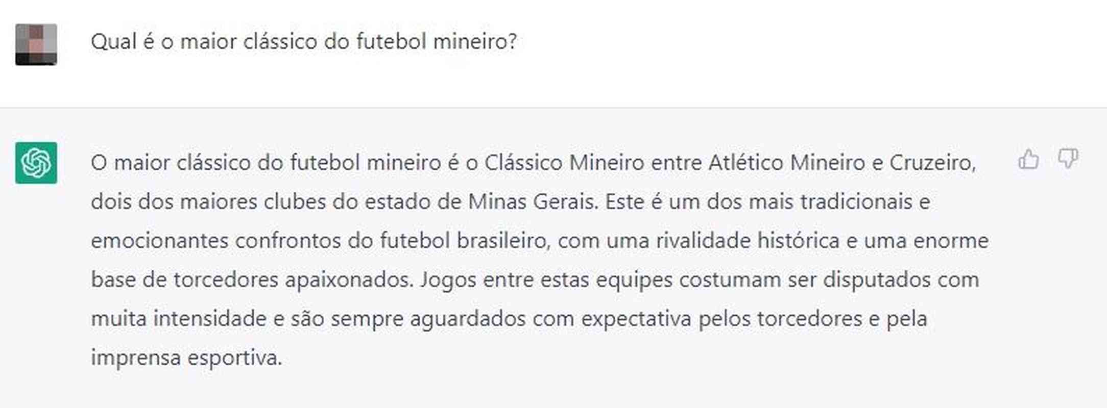 Bastante popular nas redes sociais, inteligncia artificial ChatGPT respondeu perguntas sobre o clssico mineiro entre Cruzeiro e Atltico