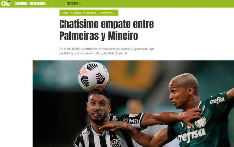 Ol, da Argentina: 'Chatssimo empate entre Palmeiras e Atltico'