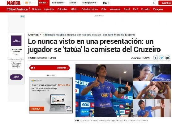 Jornal 'Marca', da Espanha, descreveu que Marcelo Moreno 'se tatuou' com a camisa celeste