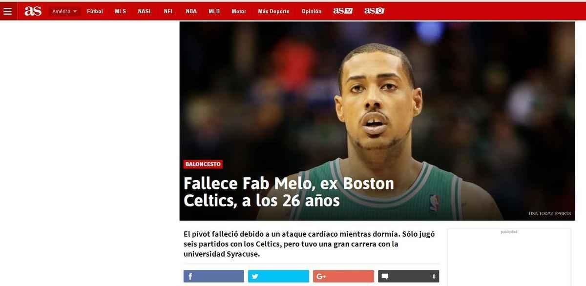 Jornal As, de Madri, na Espanha, atribui morte de Fab a ataque cardaco