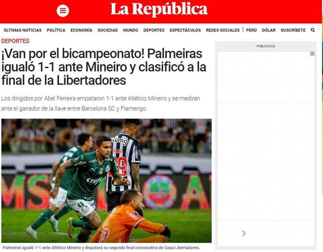 La República, do Peru, diz que o Palmeiras vai em busca do bicampeonato