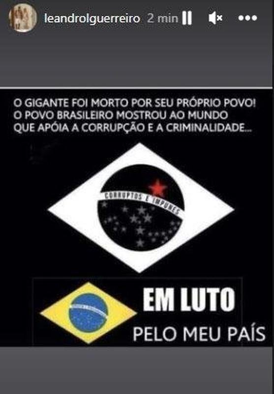 Leandro Guerreiro, ex-volante de Cruzeiro, Amrica e Botafogo; manifestaes de esportistas bolsonaristas aps a vitria de Lula, presidente eleito do Brasil