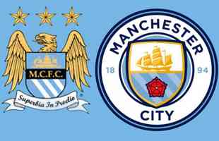 Em janeiro de 2016, o Manchester City fez alteraes no escudo (direita). Para chegar ao novo desenho, o clube realizou pesquisas com torcedores. A proposta resgatou um modelo que a equipe usou de 1972 a 1997. 