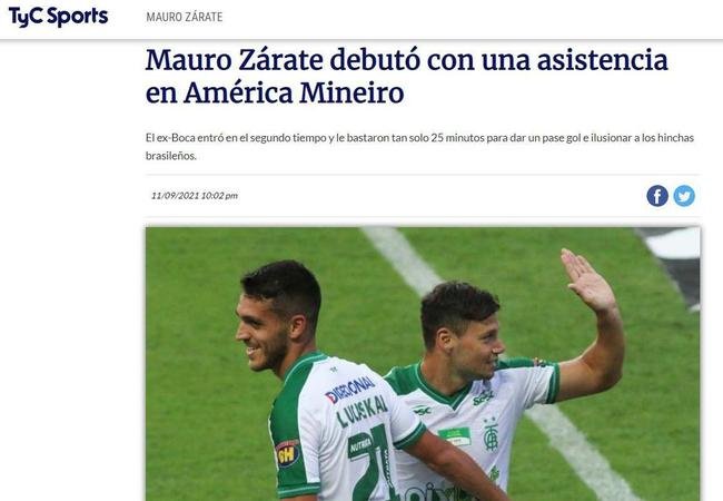 O site da TV 'TyC Sports' afirmou que bastaram 25 minutos para Zrate mostrar do que  capaz 