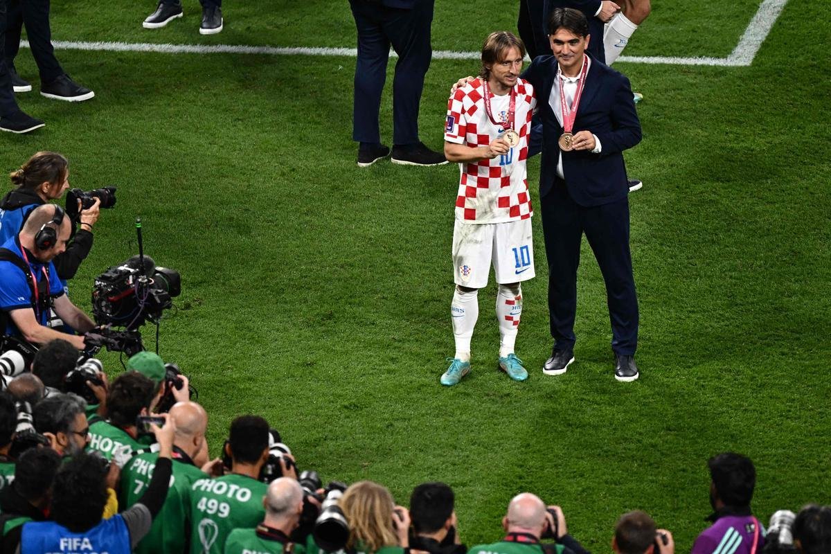 Festa e premiao da Crocia por terceiro lugar na Copa do Mundo de 2022, no Catar. Croatas venceram o Marrocos por 2 a 1, neste sbado (17) e conseguiram mais um feito histrico em Mundiais.