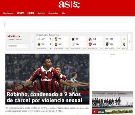 Caso Robinho ganha repercussão mundial