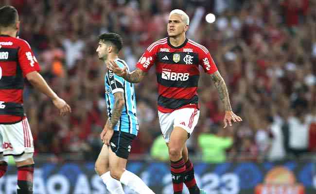 Pedro marcou o segundo gol do Flamengo na vitria por 3 a 0 sobre o Grmio, no Maracan