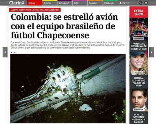 Clarn (Argentina) - Colmbia: cai avio com a equipe brasileira de futebol Chapecoense