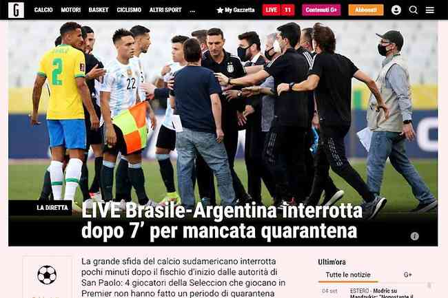 O Gazzetta dello Sport, da Itlia, tambm destacou a paralisao do clssico no site