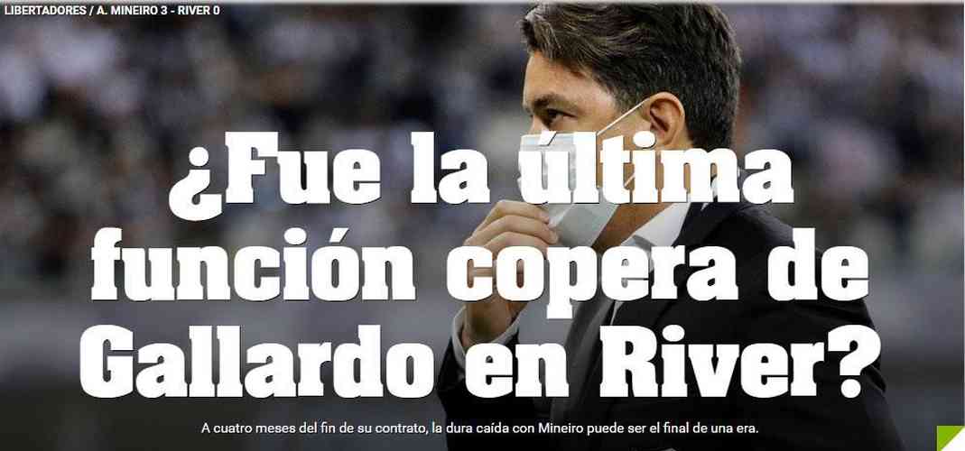Ol - Jornal ainda questiona se a Copa Libertadores de 2021 foi a ltima de Gallardo  frente do River Plate