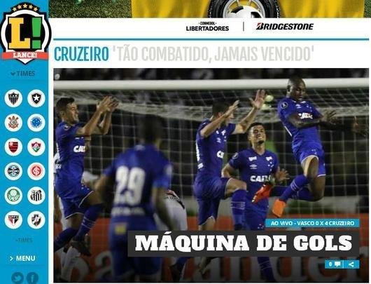 LANCE! Jornais do Rio de Janeiro destacaram eliminao do Vasco aps goleada para o Cruzeiro