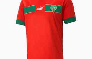 A camisa I de Marrocos para a Copa do Mundo  vermelha e verde e foi produzida pela Puma