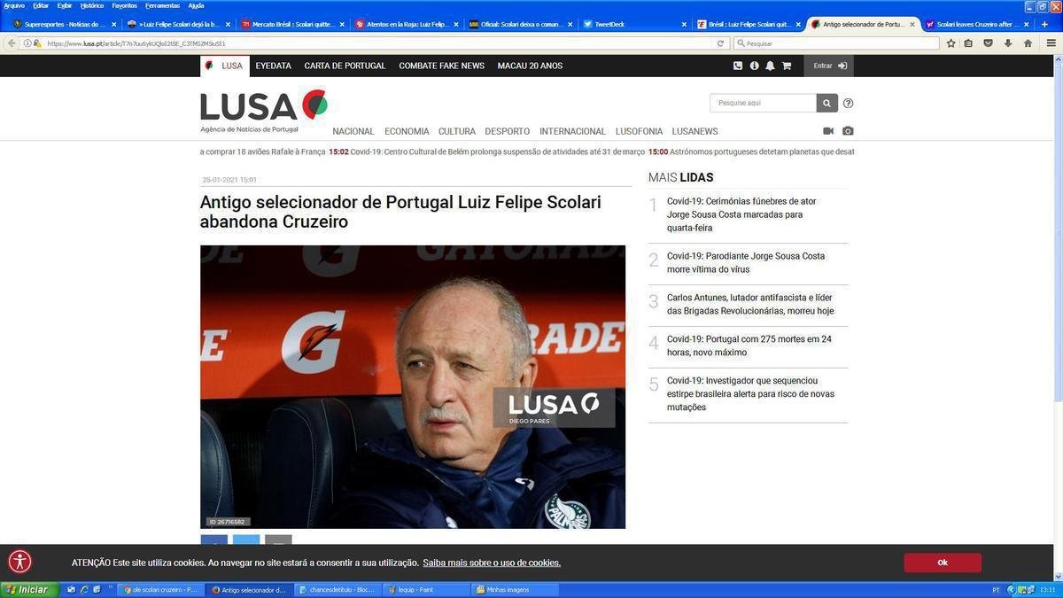 Lusa, de Portugal - Site diz que Felipo 'abandonou o Cruzeiro'