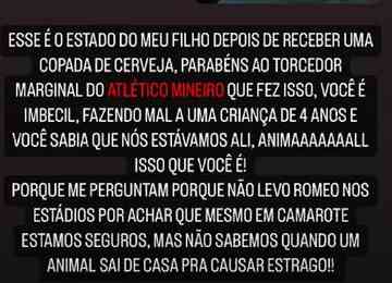 Ana Graminho, mulher do zagueiro Éder, queixou-se nas redes sociais contra um torcedor que atirou um copo no pequeno Romeo, de 4 anos