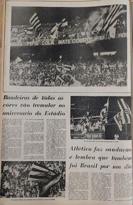 'A atração de hoje será a bandeira de mil metros, segundo prometeram alguns torcedores', publicou o EM. Torcida do Atlético levou bandeirão ao estádio.