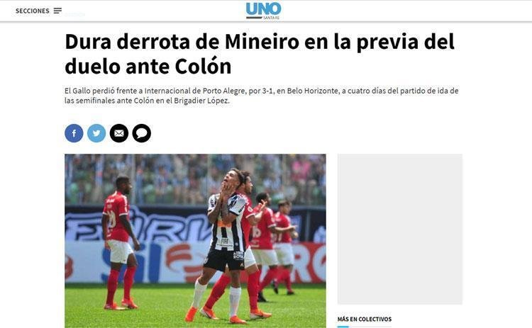 Uno de Santa Fe relembrou da ltima partida do Atltico, a derrota para o Internacional por 3 a 1, no ltimo domingo 