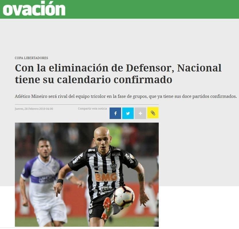 O Ovacin, do Uruguai, chamou a ateno para o fato de que com a classificao do Atltico, o Grupo E j tem todos seus times definidos para a Libertadores. 