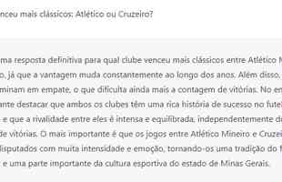 Bastante popular nas redes sociais, inteligncia artificial ChatGPT respondeu perguntas sobre o clssico mineiro entre Cruzeiro e Atltico