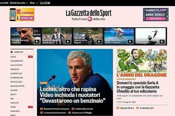 La Gazzetta dello Sport, Itália: 'Vídeo de assalto mostra que nadadores devastaram posto de gasolina'