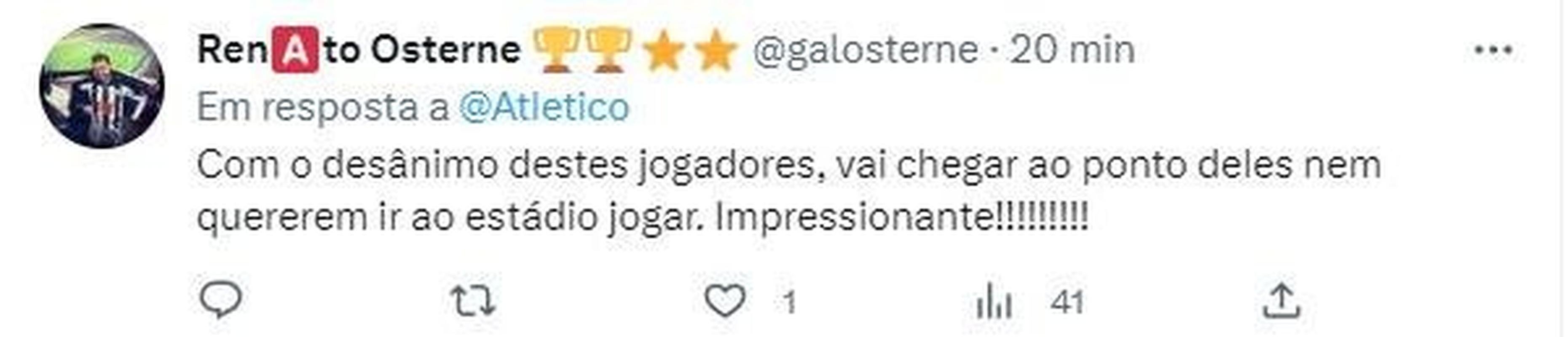 Torcida do Atltico ficou na bronca com o time aps o empate com o Carabobo pela Copa Libertadores.