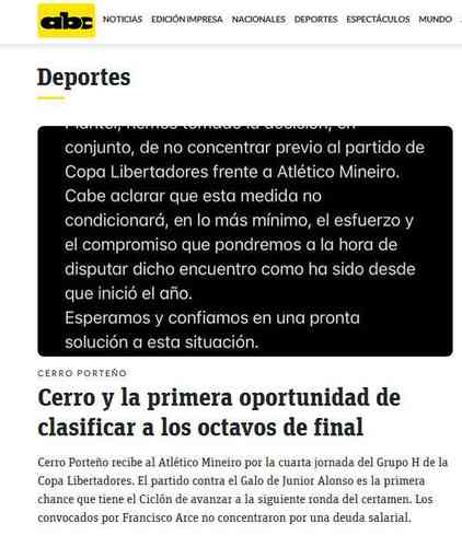 ABC - Jornal abordou o protesto dos jogadores do Cerro, que no concentraram