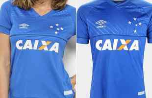 Cruzeiro. Camisa Feminina: R$ 199,99 / Camisa Masculina: R$ 249,99