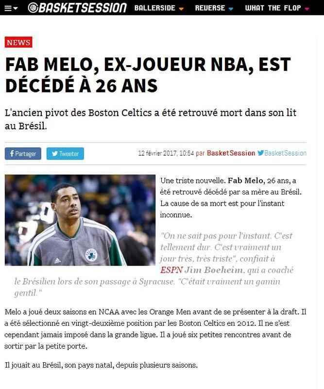 Site francs especializado em Basquete, Basket Session, relata morte do Fab, ex Boston Celtics