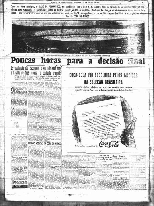 Diario de Pernambuco deu ampla cobertura para a partida final entre Brasil x Uruguai, no Maracan