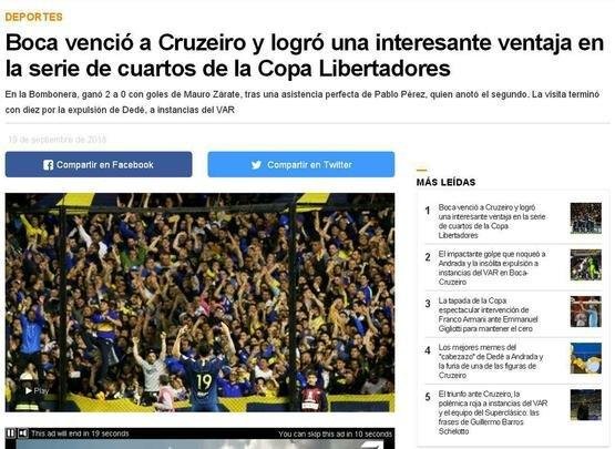 Infobae minimizou erro de arbitragem e deu mritos ao Boca por vitria por 2 a 0