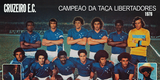 Com a camisa totalmente azul e com estrelas brancas, além da Taça Brasil de 1966, o Cruzeiro conquistou a Copa Libertadores de 1976.