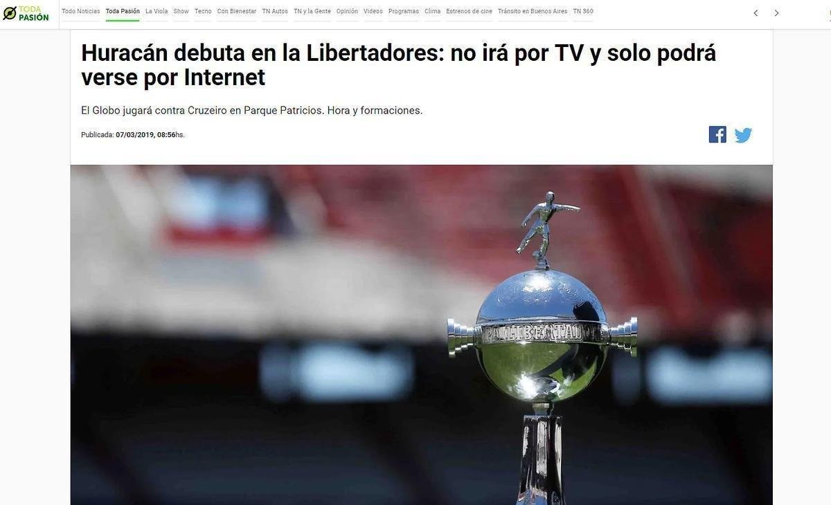 O Facebook fechou contrato at 2022 com a Conmebol para transmitir 46 partidas por ano na Copa Libertadores, dentre elas o jogo entre Huracn e Cruzeiro