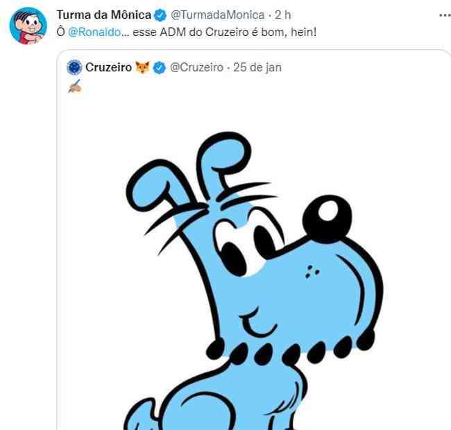 Turma da Mônica interagiu com o perfil do Cruzeiro no Twitter